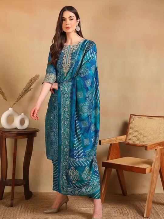 ethnic motifs printed thread work straight kurta with trouser & dupatta ethnic motifs printed thread work straight kurta with trouser & dupatta